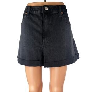 NEW H&M Women's Black High Waisted Wide Leg Cuffed Mom Denim Jean Shorts 18